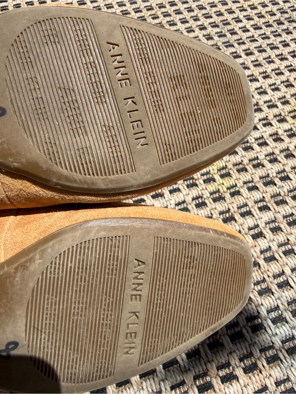 Anne Klein tan Camel Suede Slip-On Loafers with gold crest luxury - Picture 10 of 11